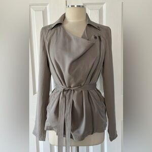Fab’rik Taupe Draped Zip Front Belted Jacket Size S